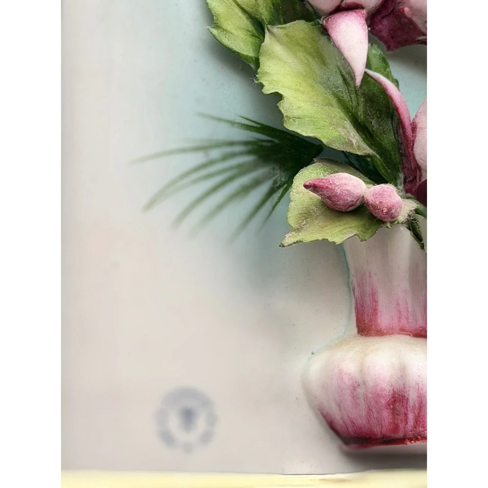 Capodimonte Italy Porcelain 3D Floral Art Framed High Relief Simonetti Signed